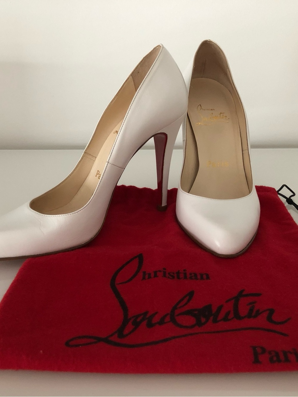 Christian Louboutin White Patent Leather Pointed Pumps